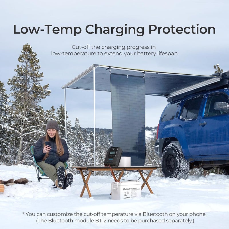 Renogy وحدة تحكم شحن Rover 12V/24V 20A مع MPPT - وحدة تحكم شمسية بمدخل DC للسيارات/البحرية، شاشة LCD قابلة للتعديل تلقائيًا، منظم لوحات شمسية مناسب لبطاريات الجل المغلقة والمغمورة والليثيوم - Image 2